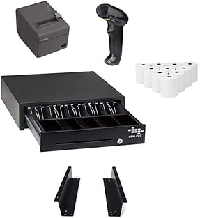 POS Hardware Bundle for Square - Cash Drawer, Mounting Brackets, Thermal Receipt Printer, Barcode Scanner, 10 Rolls Thermal Paper
