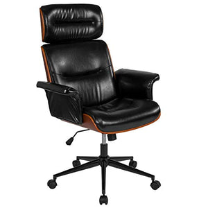 Flash Furniture Contemporary Black Leather High Back Walnut Wood Executive Swivel Office Chair