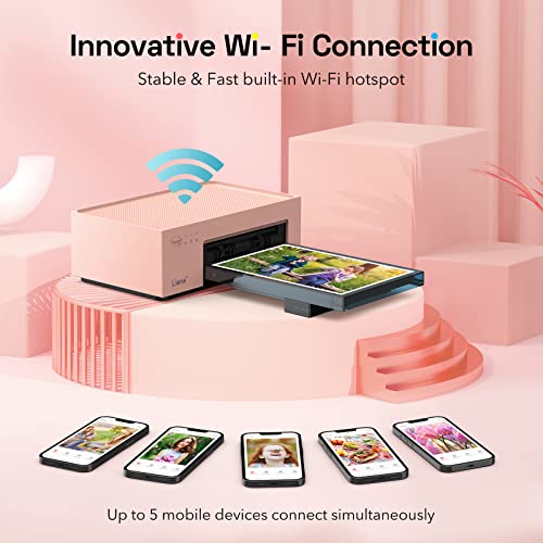Liene 4x6'' Photo Printer Bundle (100 Sheets +3 Ink Cartridges), Wi-Fi Picture Printer, Photo Printer for iPhone, Android, Smartphone, Computer, Dye-Sublimation, Photo Printer for Home Use, Pink
