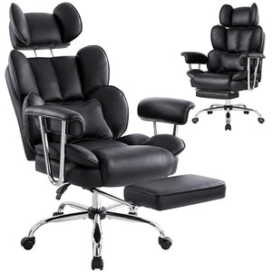 IWMH High Back PU Leather Office Chair with Footrest & Lumbar Cushion