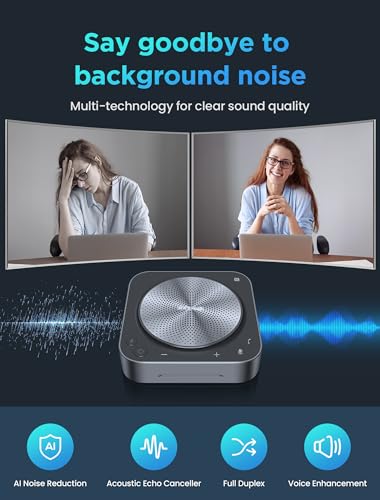 Enther Conference Speakerphone with 8 Mic, 360° Voice Pick Up, Noise Reduction - Bluetooth Speaker & Microphone