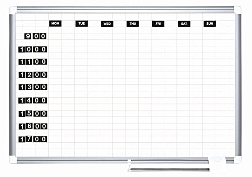 MasterVision Planning Board Porcelain Dry Erase Magnetic 1" x 2" Grid, 36" x 48", Whiteboard with Aluminum Frame