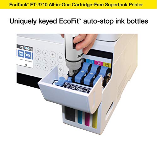 Epson EcoTank ET-3710 Wireless Color All-in-One Cartridge-Free Supertank Printer with Scanner, Copier and Ethernet, Compatible with Alexa (Renewed)