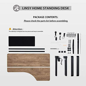 LINSY HOME Electric Standing Desk L Shaped, Height Adjustable Computer Desk Workstation for Home Office with Splice Board, Black Frame Walnut Top, LS260V5-A
