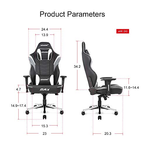 AKRacing Masters Series Max Gaming Chair with Wide Flat Seat, 400 Lbs Weight Limit, Rocker and Seat Height Adjustment Mechanisms with 5/10 Warranty
