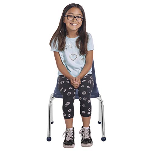 FDP 14" School Stack Chair, Stacking Student Seat with Chromed Steel Legs and Ball Glides; for in-Home Learning or Classroom - Black (6-Pack), 10363-BK