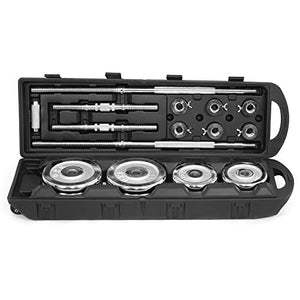 STOZM Dumbbell Full Set - Dumbbell Set with Case, Collars, Connectors, Weight Plate, Dumbbell and Bar Bell Options (Chrome, 110lbs) (T18D)