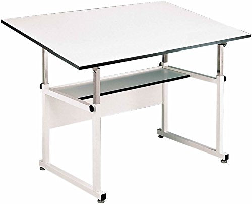Alvin WM72-4-XB WorkMaster Table with White Steel Base and White Melamine Table Top 37.5" x 72" Inches, Height Adjusts from 29" to 46" in Horizontal Position, Angle Adjusts from Horizontal 0° to 40°
