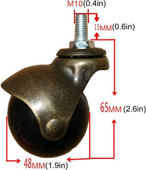 IkiCk Furniture Castors Ball Swivel Caster Wheels 48mm - Heavy Duty 360 Degree Rotating Antique Castor