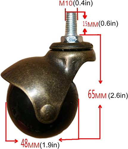IkiCk Furniture Castors Ball Swivel Caster Wheels 48mm - Heavy Duty 360 Degree Rotating Antique Castor