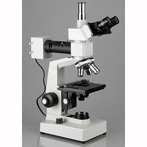 AmScope ME300TZ-2L Episcopic and Diascopic Trinocular Metallurgical Microscope, WF10x, 40X-1000X Magnification, Halogen Illumination with Rheostat, Double-Layer Mechanical Stage, Sliding Head, High-Resolution Optics