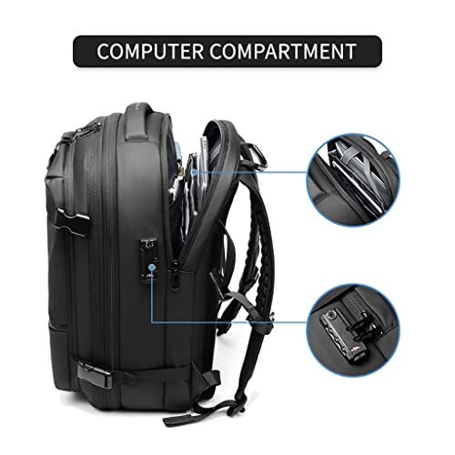WJPTL Travel Men Expandable Backpack，Male Work Travel Waterproof Daypack，17 Inch Anti Theft Business Vacuum Compression Laptop Rucksack Women (Color : Black, Size : 17inchs)