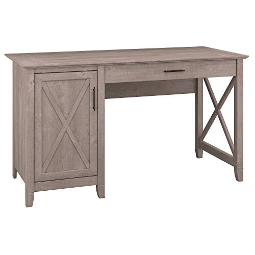 Bush Furniture Key West Collection 54W Single Pedestal Desk in Washed Gray