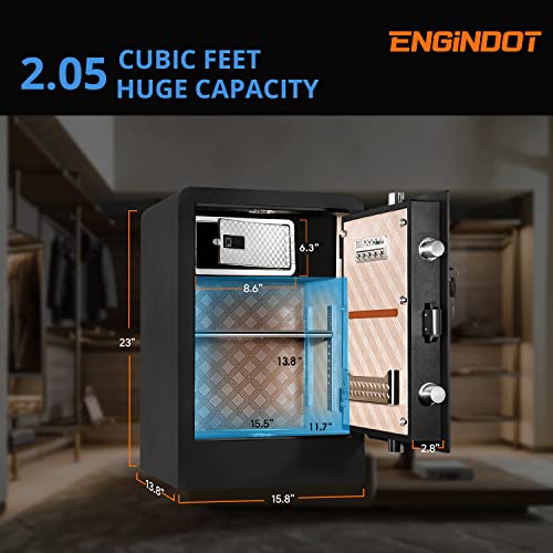 Home Security Safe, ENGiNDOT 2.05 Cubic Feet Large Safe with Quick Access Fingerprint Lock and Touch Screen Keypad, Built-in Secret Hidden Box, Variety of Locking Features Combination- 60B (15.8“ x 13.8” x 23“)