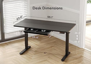 Claiks Electric Standing Desk with Drawers, Adjustable Height, 55 Inch, Black