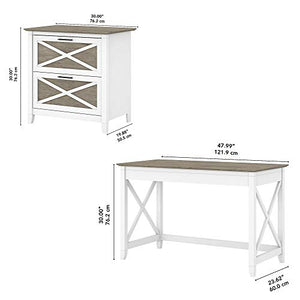 Bush Furniture Key West Writing Desk with 2 Drawer Lateral File Cabinet, 48W, Pure White and Shiplap Gray