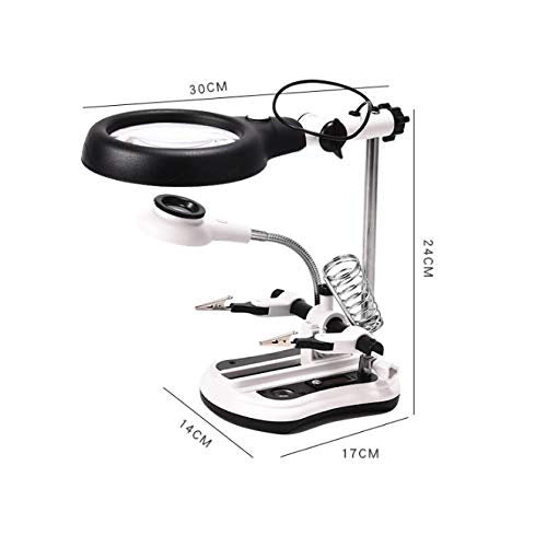 WBYHGY New 18 Lights Lighting Desktop Reading and Maintenance Detection Clip-Type Magnifying Glass Four Times with Charged Iron