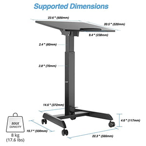 AVLT Height Adjustable Mobile Workstation with Tilting Desk - Pneumatic Standing Desk Cart