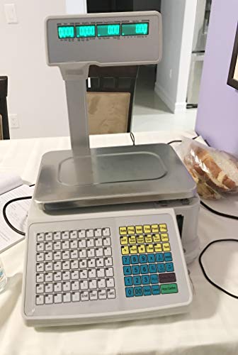 INTBUYING Digital Price Label Printing Scale, with 1roll 400sheets Thermal Label, Four-Window with Vertical Pole, Double-Sided LCD Display (33LB 15KG Capacity )