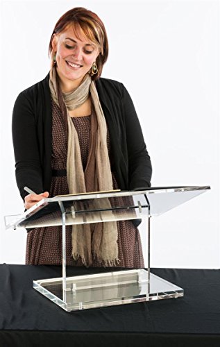 Displays2go Tabletop Lectern Podium, Portable and Mobile, 22" Wide, Slanted Surface with Lip