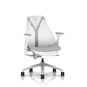 Herman Miller Sayl Ergonomic Office Chair with Tilt Limiter and Carpet Casters | Stationary Seat Depth and Arms | Studio White Frame with Fog Crepe Seat