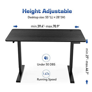 MAIDeSITe Electric Height Adjustable Standing Desk with Splice Desktop 55 x 28 Inches, Home Office Table Ergonomic Memory Controller Dual Motor Stand Up Desk Workstation (Black Frame + 55" Black Top)
