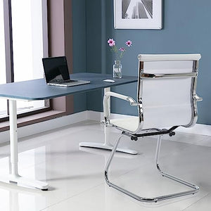 BESTANO Office Guest Chairs Set of 4 - Mid Back Modern PU Leather Desk Chairs, White