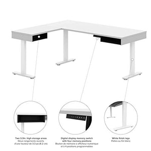 Bestar Pro-Vega L-Shaped Standing Desk with Credenza, 81W, White & Black