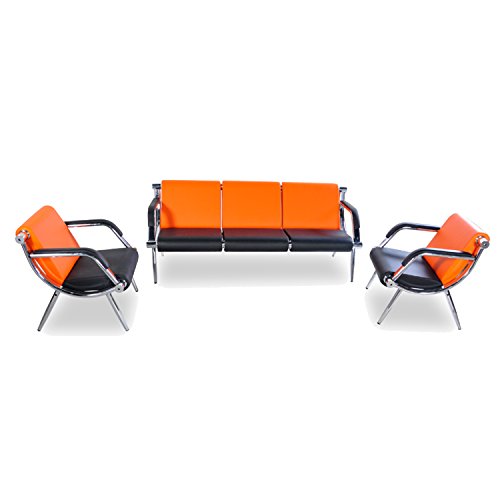 Bestmart INC 3PCS Office Reception Chair Set PU Leather Waiting Room Bench Visitor Guest Sofa Airport Clinic Chair, Orange