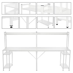 Double Computer Desk with Hutch, Extra Long Two Person Home Office Writing Desk with Storage Shelves, Workstation Office Desk Table Study Writing Desk w/CPU Stand (White)