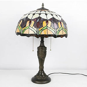 MaGiLL Tiffany Style Desk Lamp, Stained Glass Lampshade, Tulip Resin Base, Vintage Office Light - 16 Inch