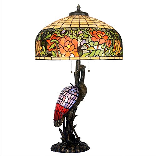 ERNZI Tiffany Style Stained Glass Desk Lamp 34" High - Pink Patterned Bronze Lamp for Bedrooms, Living Rooms, Study - E26/E27 * 3
