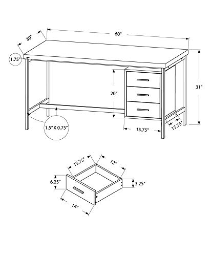 Monarch Specialties Home & Office Computer Desk with Drawers-Metal Frame, 60" L, Black-Grey Top