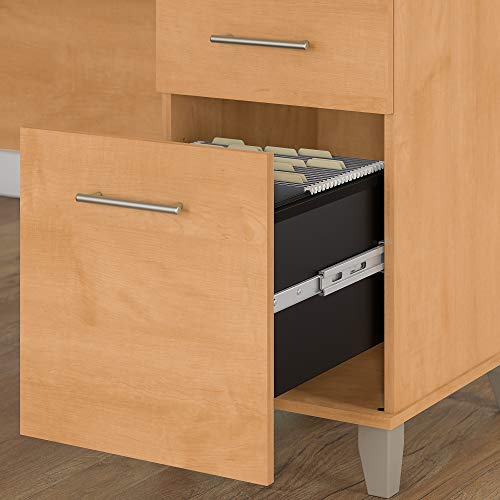 Bush Furniture Somerset 60W L Shaped Desk with Hutch and Lateral File Cabinet in Maple Cross