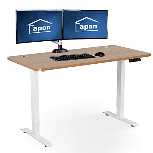 Electric Standing Desk, 55 x 28 Inches Height Adjustable Dual Motor Stand up Desk Workstation, Full Sit Stand Home Office Table, Whole-Piece Desk Board (White Frame/Yellow Top)