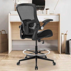 HOMIFYCO Tall Drafting Chair with Flip-up Armrests, Footrest, and Lumbar Support - Black