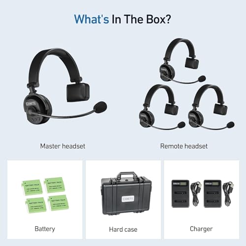 Came-TV Waero Wireless Intercom Headset System - 4 Pack - Up to 1200ft Range - Hardcase