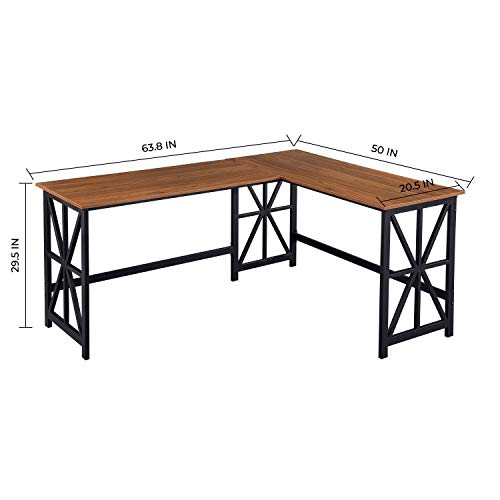 GreenForest Large L Shaped Desk and Computer Desk Bundle, Industrial Gaming Writing Desk Wrokstation Home Office Furniture Set, Walnut