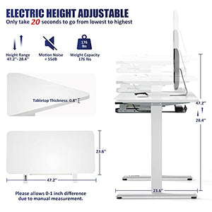 Height Adjustable Desk, Electric Standing Desk with 48'' x 24'' Solid Whole-Piece Desk Board, Sit Stand Desk w/Memory Preset Controller, Stand Up Desk with Keyboard Tray for Home Office (White)