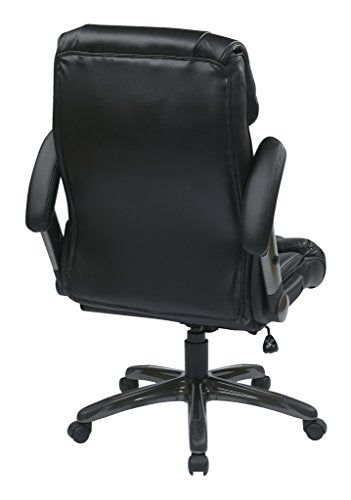Office Star High Back Bonded Leather Executives Chair with Padded Flip Arms and Titanium Coated Accents, Black