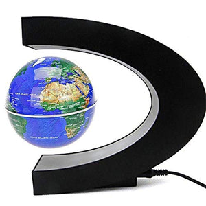Globes for Children, Levitating Globe, C Shape Floating Globe with LED Lights Magnetic Field Levitation World Map Globe Educational Home Decoration,Blue ,Chinese and English map/54 ( Color : Blue )