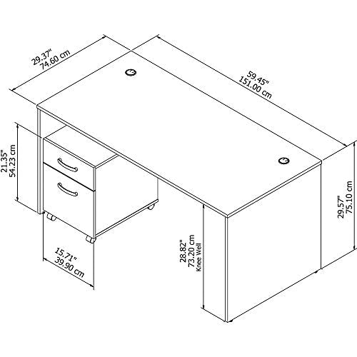 Bush Furniture Commerce 60W Office Desk with Mobile File Cabinet