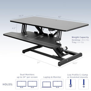 VIVO Electric Motor Desk Converter 42 inch, Height Adjustable Riser, Sit to Stand Dual Monitor Workstation, Black