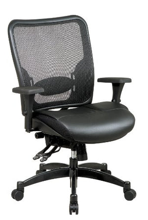 SPACE Seating Breathable Mesh Back and Layered Leather Seat, Dual-Function Control, 4-Way Adjustable Arms, Seat Slider and Gunmetal Finish Base Managers Chair