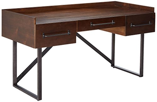 Ashley Furniture Signature Design - Starmore Home Office Desk - 3 Drawers w/ Dovetail Construction - Dark Bronze Tubular Metal - Contemporary - Dark Brown Rustic Finish
