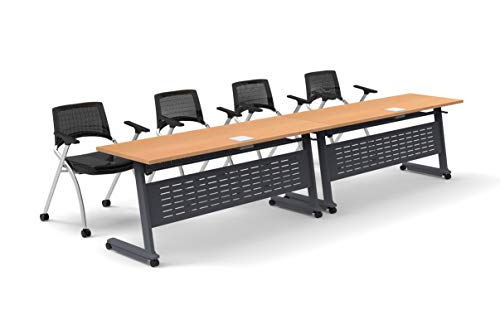 Team Tables Folding Training Seminar Classroom Tables with Power+USB Outlet - 4 Person Seating (Model 5545)