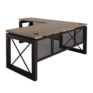 NBF Signature Series Urban Reversible L-Shaped Desk - Weathered Walnut Laminate, Black Legs - 60" W x 80" D
