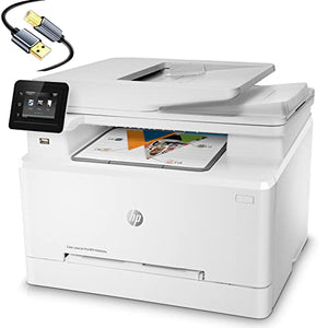 HP Laserjet Pro MFP M283fdwE All-in-One Wireless Color Laser Printer, White - Print Scan Copy Fax - 22 ppm, 600x600 dpi, 8.5x14, Auto 2-Sided Printing, 50-Sheet ADF, Ethernet, Cbmou Printer_Cable
