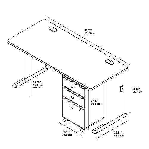 Bush Business Furniture Series A 60W Desk with Mobile File Cabinet in Hansen Cherry and Galaxy