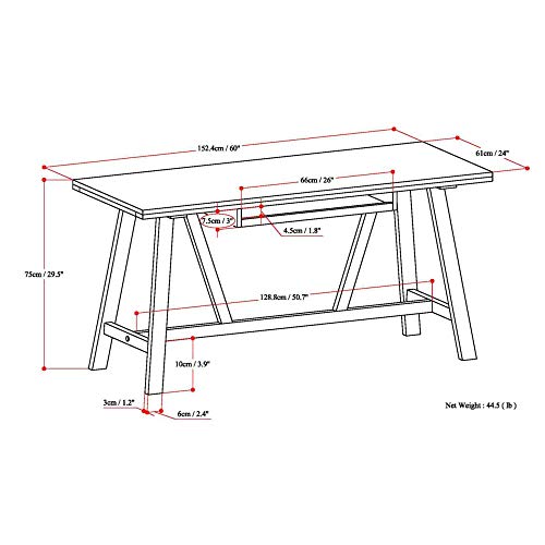 SIMPLIHOME Dylan SOLID WOOD Modern Industrial 60 inch Wide Home Office Desk, Writing Table, Workstation, Study Table Furniture in Dark Tobacco Brown